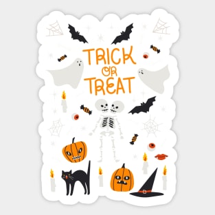 halooween, skeleton, black cat, trick or treat, ghost, bat, fire, candle, holiday, gift, for him, for her, child Sticker